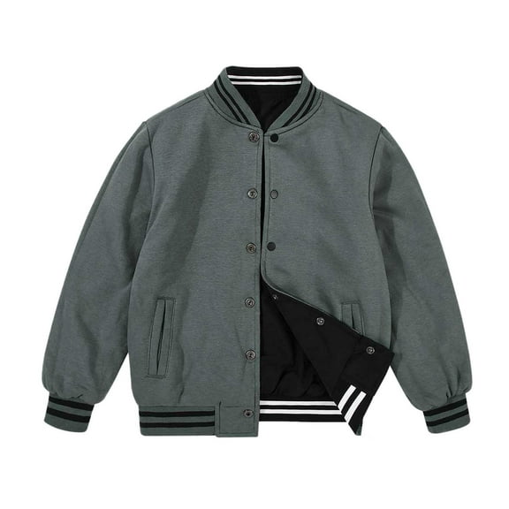 FYDUU Boys Casual Bomber Jacket Long Sleeve Button Up Baseball Jackets Bomber Coat Varsity Windbreak Jackets Spring Fall Winter Clothes Comfort Handsome 9-10 Years