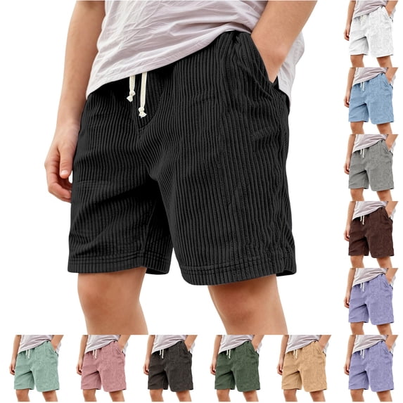 FYDUU Boys Casual Corduroy Shorts Kids Elastic Waist Pull On Shorts Knee-Length Drawstring Bottoms Solid Color Comfortable Everyday Wear Stylish Pants 11-12 Years