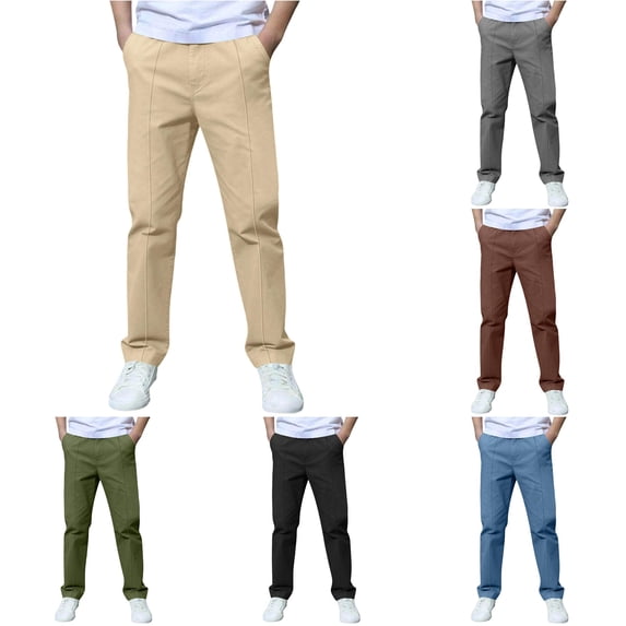 FYDUU Boys Casual Pants Flat Front School Uniform Pants Elastic Waist Pull On Chino Pant Solid Color Casual Kids Trousers Fall Fashion Wear