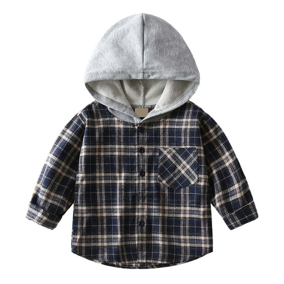 FYDUU Boys Casual Plaid Long Sleeve Hooded Shirt Jacket Stylish Kids Tops Children's Soft Button Down Shirt Jacket Top Fall Winter Clothes Stylish Elegant