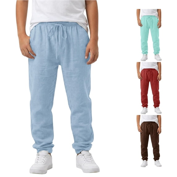 FYDUU Boys Casual Straight Leg Pants Elastic Waist Summer Fall Long Trousers for Kids Comfortable Daily Wear Solid Color Breathable Bottoms Stylish Slacks 6-7 Years