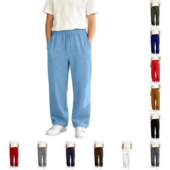 FYDUU Boys Casual Sweatpants Solid Color Loose Fit Jogger Pants for Fall Winter Comfortable Daily Wear Elastic Waist Straight Leg Trousers Fashion Pants 15-16 Years