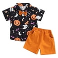 thumbnail image 1 of FYDUU Boys Clothes Halloween Outfits Toddler Boys Outfits Two Piece Set Cute Pumpkin Print Short Sleeve Shirts And Elastic Waist Shorts Suit 4-5 Years, 1 of 4