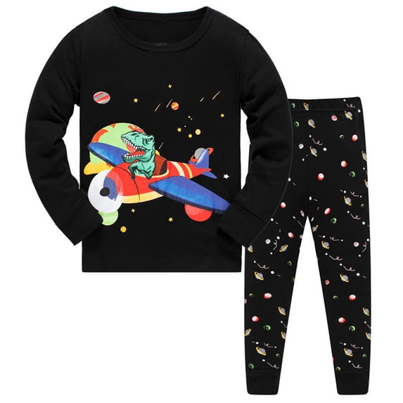 FYDUU Boys Fall Winter Clothes Toddler Kids Boys Outfits Planet Dinosaur Kids 2 Piece Pj's Long Sleeve Sleepwear Clothes Set Versatile 6-7 Years