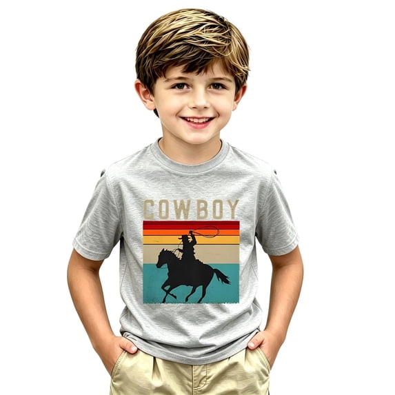 FYDUU Boys Graphic Tees Cowboy Style T-Shirts Short Sleeve Crewneck Tops Fashion Casual T Shirts for Children Youth Stylish Tshirt Top