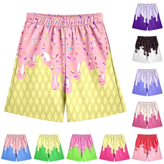 FYDUU Boys Ice Cream Print Shorts Casual Baseball Shorts Elastic Waist Athletic Shorts with Pocket Children's Bottoms Back To School Wear Comfort Bottoms 9-10 Years