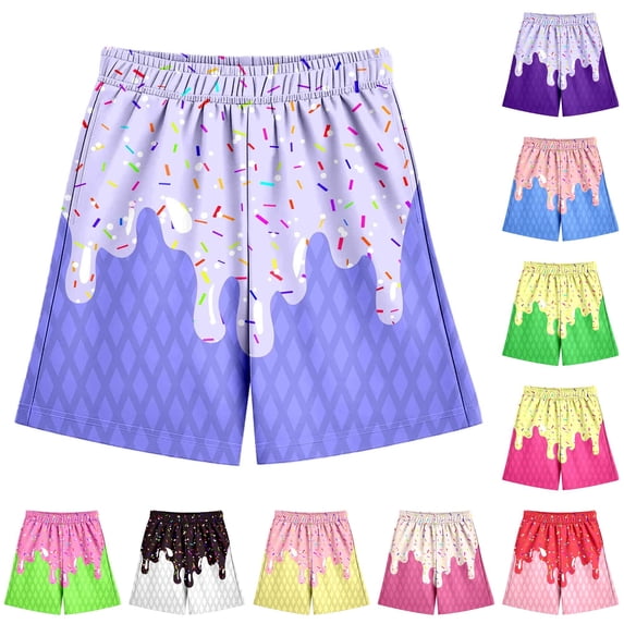 FYDUU Boys Ice Cream Print Shorts Casual Baseball Shorts Elastic Waist Athletic Shorts with Pocket Children's Bottoms Back To School Wear Fashion Slacks 7-8 Years