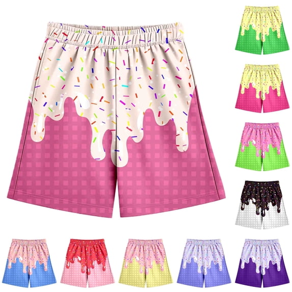 FYDUU Boys Ice Cream Printed Shorts Baseball Shorts Elastic Waistband Bottoms with Pocket Children's Casual Shorts Summer Athletic Shorts Trendy Trousers 5-6 Years