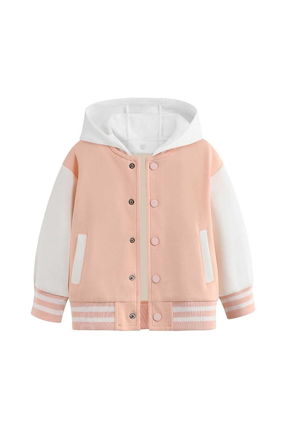 Boys Kids Hooded Baseball Jacket Boys Girls Long Sleeve Color Block Bomber Coat School Uniform Autumn Winter Warm Jackets Sports Coat Top Cute School Clothes 3-4 Years