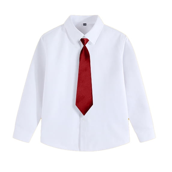 FYDUU Boys Long Sleeve Dress Shirts Graduation White Shirt Classic Formal School Uniform Tops Kids Button Down Shirts Comfortable Blouses 10-11 Years