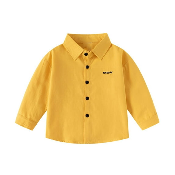 FYDUU Boys Long Sleeve Shirt Casual Kids Top Solid Color Embroidered Dress Shirt For Toddler Boys Comfortable Fall Children Clothing Temperament Suit 1-2 Years