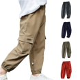 thumbnail image 1 of FYDUU Boys Pants Casual Kids Cargo Pants Lightweight Comfortable Outdoor School Sports Basic Solid Color Toddler Boys Cargo Joggers Pants Comfort Bottoms 7-8 Years, 1 of 8