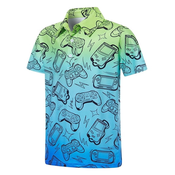 FYDUU Boys Polo Shirt Graphic Printed Short Sleeve Collared Golf Shirts Comfortable Breathable School Shirts for Kids Active Casual Tops 11-12 Years