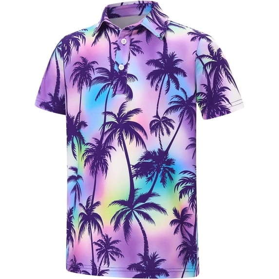 FYDUU Boys Polo Shirt Printed Short Sleeve Golf Shirts Casual Collared Tops for Kids School Active Wear Breathable Polo Shirts Summer Wear 11-12 Years