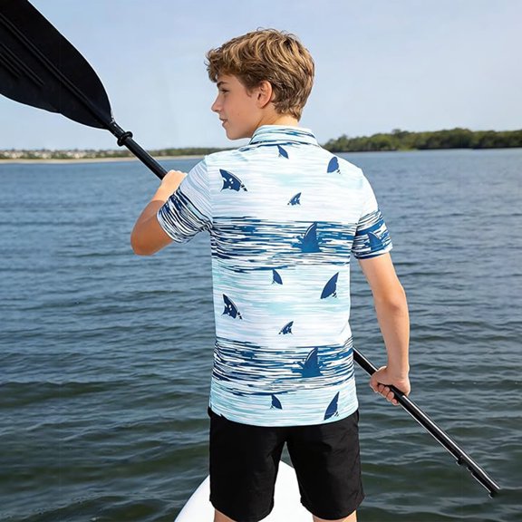 FYDUU Boys Polo Shirts Short Sleeve Cartoon Printed Performance Tops Kids Golf Shirts For Boy Casual Collared Tops Fashion Graphic Blouses 13-14 Years