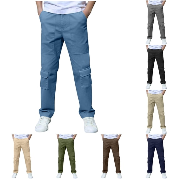 FYDUU Boys School Uniform Pants Elastic Waist Casual Chino Pants Kids Back To School Clothes Summer Fall Straight Leg Fashion Trousers Comfort Bottoms 7-8 Years