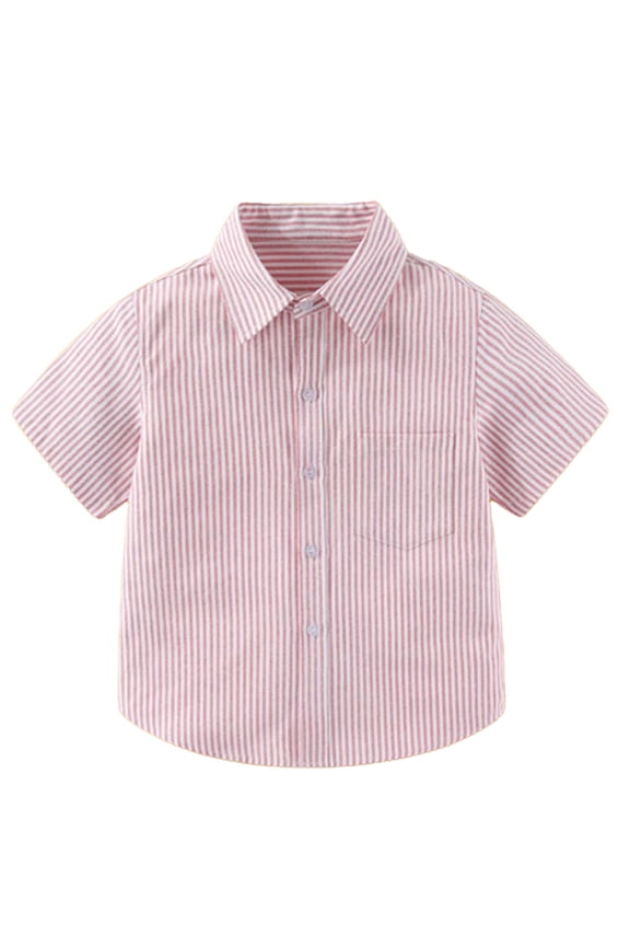 Boys' Short Sleeve Dress Shirts Formal Uniform Button Down Striped Shirt Casual Classic Shirt Tops Versatile Summer Blouses Comfortable Tops 5-6 Years