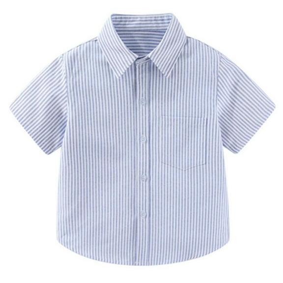 FYDUU Boys' Short Sleeve Dress Shirts Formal Uniform Button Down Striped Shirt Casual Classic Shirt Tops Versatile Summer Blouses Handsome Fashion 12-13 Years