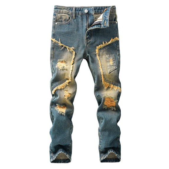 FYDUU Boys' Fit Jeans Trousers Elastic Waist Boys Jeans Casual Denim Pants With Pocket Fashion Ripped Distressed Jeans Streetwear Vintage Cargo Jeans