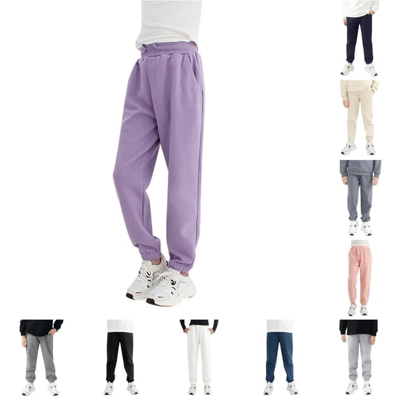 FYDUU Boys Solid Color Casual Pants Jogger Sweatpants with Pockets Fall Winter Warm Trousers Kids Drawstring Elastic Waist Athletic Pants Stylish Pants 10-12 Years