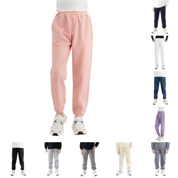 FYDUU Boys Solid Color Casual Pants Jogger Sweatpants with Pockets Fall Winter Warm Trousers Kids Drawstring Elastic Waist Athletic Pants Stylish Slacks 10-12 Years