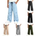 thumbnail image 1 of FYDUU Boys Sweatpants Baggy Elastic Waist Wide Leg Trousers Open Bottom Athletic Joggers Kids Casual Pants with Pockets for School Daily Wear Trendy Trousers 5-6 Years, 1 of 4