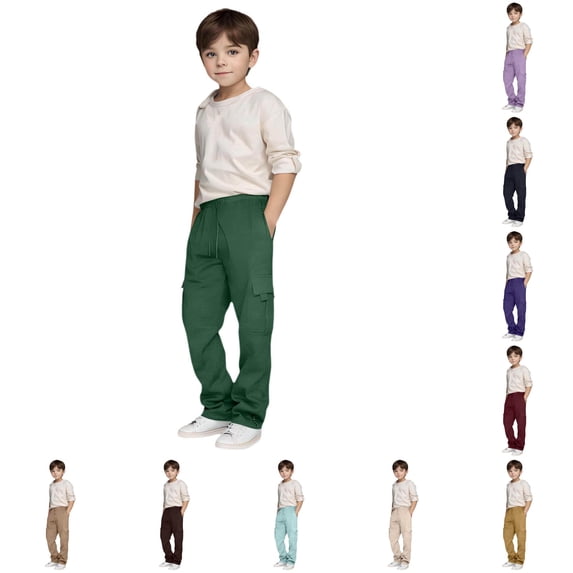 FYDUU Boys Sweatpants Casual Cargo Pants Kids Athletic Joggers with Pockets Drawstring Elastic Waist Cargo Sweatpants Children's Bottoms Versatile Pants 12-13 Years