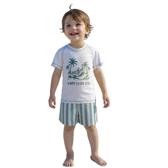 FYDUU Boys Swim Set 2 Piece Swimwear Short Sleeve Rash Guard Shirt with Swim Trunks Cartoon Print Summer Beach Bathing Suit Two Piece Outfits 3-4 Years