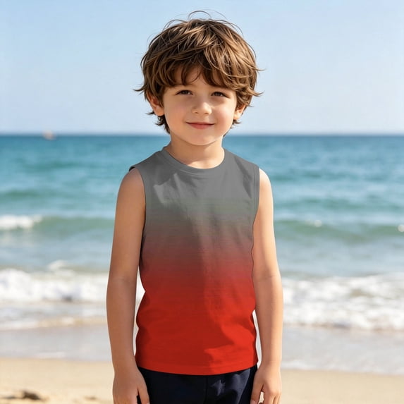 FYDUU Boys Tank Tops Gradient Color Sleeveless Basic Shirts Crew Neck Athletic T-Shirts Kids Summer Tank Top Casual Tees Breathable Activewear 5-6 Years