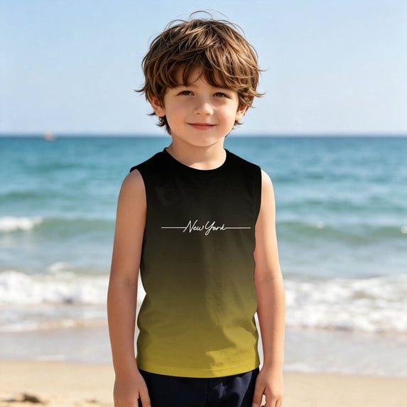 FYDUU Boys Tank Tops Gradient Color Sleeveless Shirt Crew Neck Basic Tees Graphic T-Shirts Soft Breathable Casual Summer Tank Top For Kids 13-14 Years