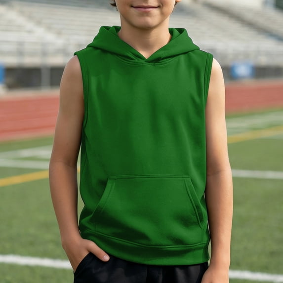 FYDUU Boys Tank Tops Sleeveless Hoodie Youth Athletic Shirts Solid Color Sports Workout Gym Hooded Tops Summer Muscle Basic Shirt Casual Clothes