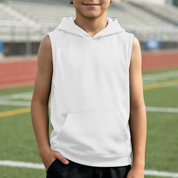 FYDUU Boys Tank Tops Sleeveless Hoodie Youth Athletic Shirts Solid Color Sports Workout Gym Hooded Tops Summer Muscle Basic Shirt Fashion Wear