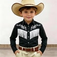 thumbnail image 1 of FYDUU Boys Western Cowboy Shirt Printed Long Sleeve Regular Fit Dress Shirts Casual Button Down Shirts For Kids Festival Party Tops Childrens Wear 12-13 Years, 1 of 3