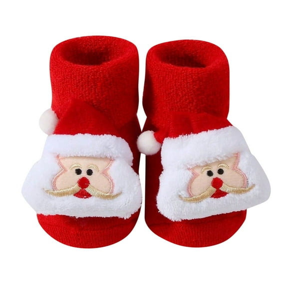 FYDUU Casual Socks for Kids Baby Girls Boys Christmas Socks With Grips Cute Non- Socks Thick Warm Floor Socks Santa Knit Socks Cute Toddler Socks