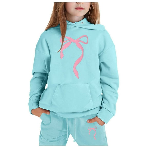 FYDUU Children's Hoodie Set With Bow Print Girls Boys 2 Piece Tracksuit Athletic Sweatsuits Sets Hooded Sweatshirt And Jogger Sweatpants Set Leisure Sweatsuits