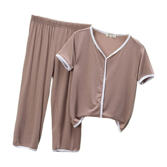 FYDUU Children's Sleepwear Short Sleeve Shirt Pants Set Summer Thin Boys Girls Solid Color Home Wear Loose Loungewear Suit Comfortable Loungewear For 3-4 Years