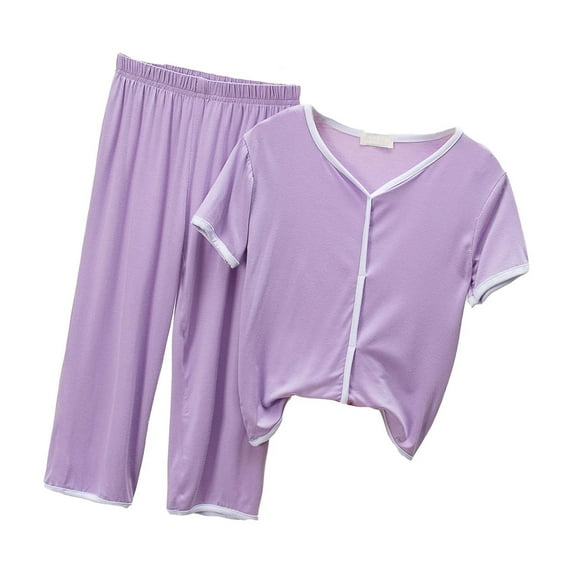 FYDUU Children's Sleepwear Short Sleeve Shirt Pants Set Summer Thin Boys Girls Solid Color Home Wear Loose Loungewear Suit Kids Fashion Home Wear For 18-24 Months