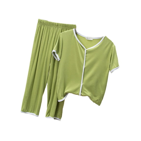 FYDUU Children's Sleepwear Short Sleeve Shirt Pants Set Summer Thin Boys Girls Solid Color Home Wear Loose Loungewear Suit Kids Fashion Home Wear For 6-7 Years