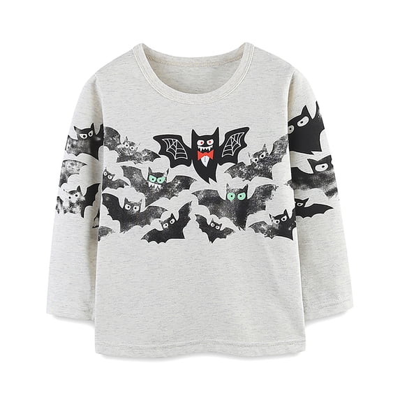FYDUU Children's T Shirt Halloween Bat Print Boy's Long Sleeve T Shirts Fashion Crewneck Tops Pullover Autumn Comfortable Tee Shirts Stylish Leisure 5-6 Years
