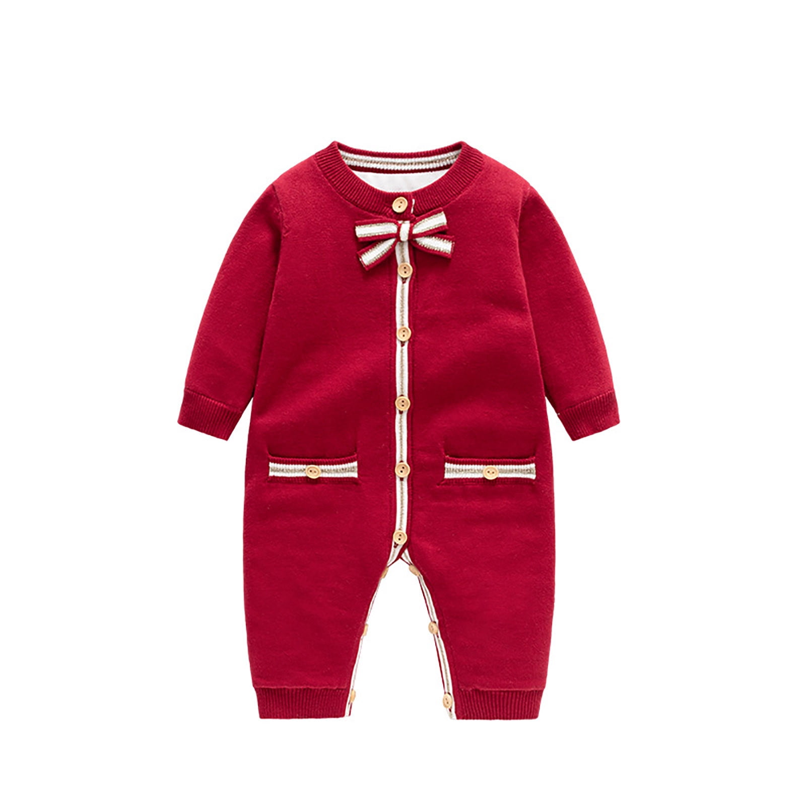 FYDUU Christmas Baby Girl Boy Romper Winter Clothes Long Sleeve Knitted Jumpsuit Onesie Warm Baby One Piece Romper Playsuits 6-12 Months