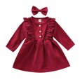 thumbnail image 1 of FYDUU Christmas Baby Girls Dresses Toddler Baby Girl Corduroy Ruffle Long Sleeve Dress Princess Party Dress With Headband Fall Winter Outfit 2-3 Years, 1 of 6