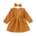 thumbnail image 1 of FYDUU Christmas Baby Girls Dresses Toddler Baby Girl Corduroy Ruffle Long Sleeve Dress Princess Party Dress With Headband Fall Winter Outfit 6-12 Months, 1 of 5