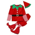 thumbnail image 1 of FYDUU Christmas Elf Outfits For Kids Boys Xmas Festive Outfit Long Sleeve Tops Pants Hat Shoes Belt 5Pcs Set Holiday Christmas Family Matching Outfits Xmas Outfit, 1 of 4