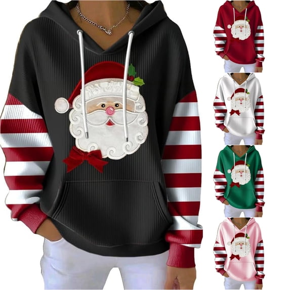 FYDUU Christmas Hoodies for Women Casual Santa Sweatshirt Cute Graphic Hoodie Pullover Merry Christmas Sweatshirts Holiday Tops