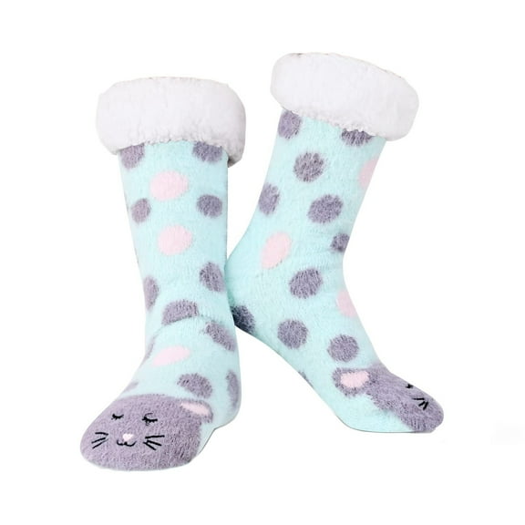 FYDUU Christmas Socks for Women Fuzzy Slipper Socks Cute Animal Cat Winter Warm Soft Cozy Fluffy Slipper Socks Cozy Warm Socks