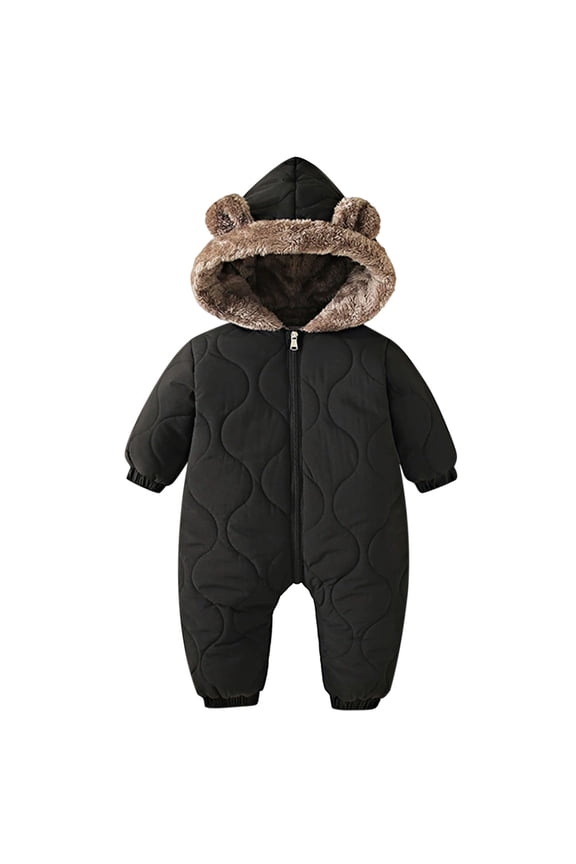 Cute Baby Boys Snowsuit Winter Coat Hooded Romper Jumpsuit Outedwear With Ears Warm Thickened Padded One Piece Puffer Jacket Toddler Comfort Dailywear