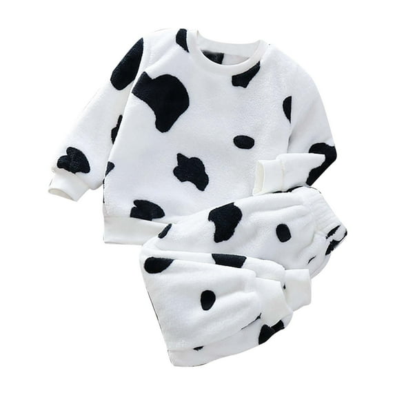FYDUU Cute Pajamas for Girls Toddler Boys Girls' Flannel Pajamas Long Sleeve Tops And Pants Sleepwear Winter Warm Soft Fuzzy Homewear Nightwear 5-6 Years