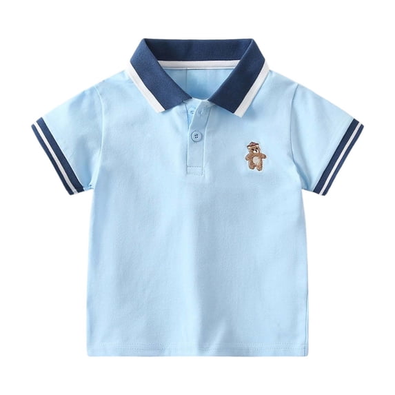 FYDUU Cute Tee Shirt for Boys Summer Short Sleeve Polo Shirts With Collared Button School Uniform Shirts Comfortable Casual Tops For Children 3-4 Years