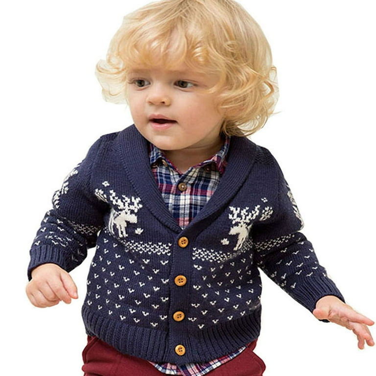 FYDUU Ddler Baby Boy Christmas Sweater Long Sleeve Button Knitted