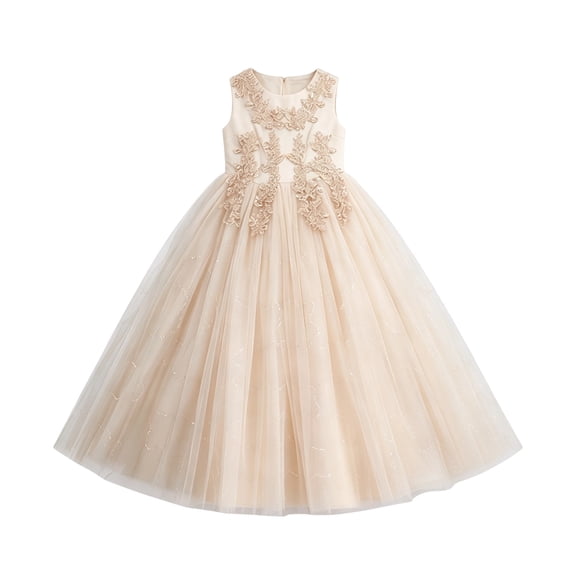 FYDUU Dresses For Girls Flower Girl Dress Kids Wedding Bridesmaid Pageant Formal Party Long Gown Bowknot Princess Tulle Dresses 7-8 Years